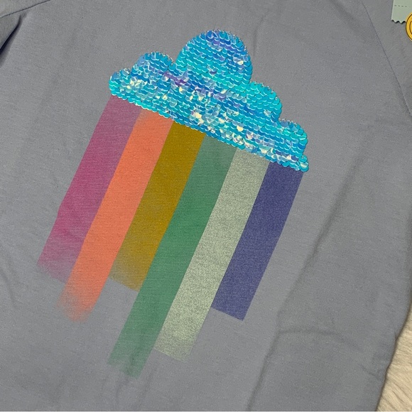 3/$12 Light Blue Girls T-shirt with Rainbow Graphic and Two Way Sequin Cloud - Picture 2 of 5